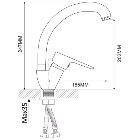 Смеситель для кухни Ammore A5003-A с высоким поворотным изливом (чёрный)