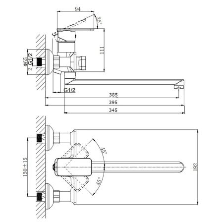 Смеситель для ванны RUSH Bruny BR4335-51 с длинным изливом