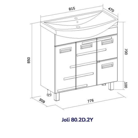 Тумба для ванны напольная Joli 80 tnJOLI80.2D.2Y-01 2 двери, 2 ящика с раковиной Балтика 80