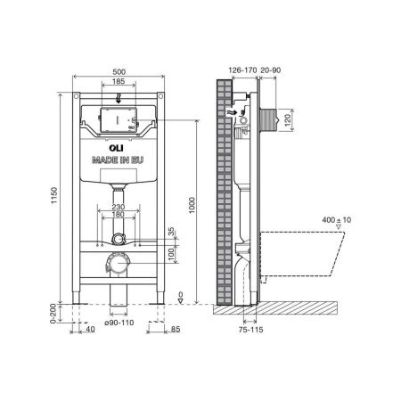 Инсталляция OLI 120 Sanitarblock 100409 mechanic без кнопки 500*1150*126 мм