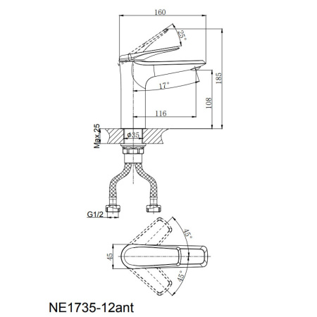 Смеситель для раковины RUSH Nevis NE1735-12ant антрацит