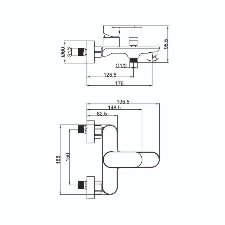 Смеситель для ванной FASHUN A3285-7 короткий излив, черный