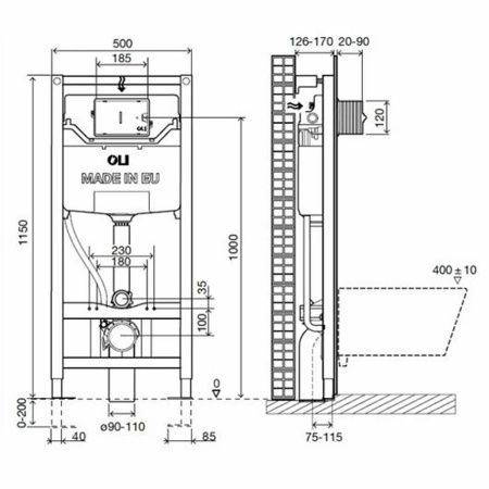 Инсталляция OLI 120 ECO Block Sanitarblock mechanic с кнопкой Narrow OLIpure, черный 773705