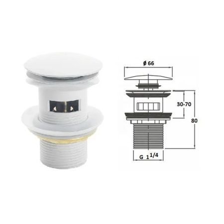 Донный клапан DEEP LAKE с переливом белый DL65-2W