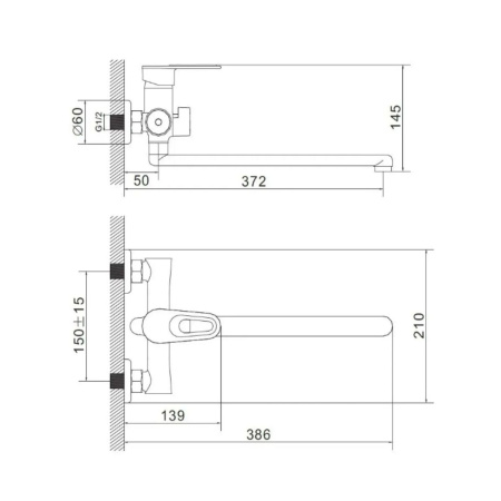 Смеситель для ванны Эверест B22-274F длинный излив