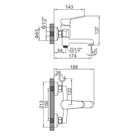 Смеситель для ванны LEDEME L3161 с коротким изливом