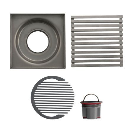 Трап САНАКС 1187 нержавеющая сталь сатин 100х100 выход 50 мм, бронза, вертикальный-крышка литая, с уникальной системой слива воды