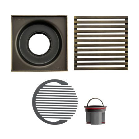 Трап САНАКС 1185 нержавеющая сталь бронза 100х100 выход 50 мм, бронза, вертикальный-крышка литая, с уникальной системой слива воды