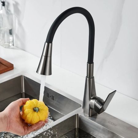 Смеситель для кухни Shevanik S543T-3 гибкий излив, оружейная сталь