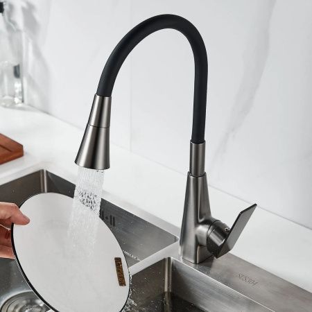 Смеситель для кухни Shevanik S543T-3 гибкий излив, оружейная сталь