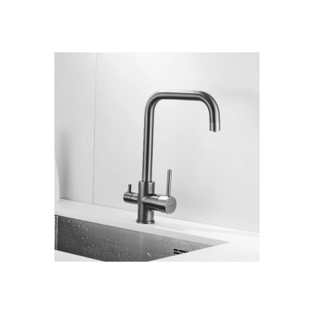 Смеситель для кухни Shevanik S228T с подключением фильтра питьевой воды, оружейная сталь