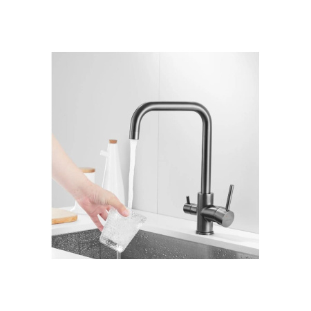 Смеситель для кухни Shevanik S228T с подключением фильтра питьевой воды, оружейная сталь