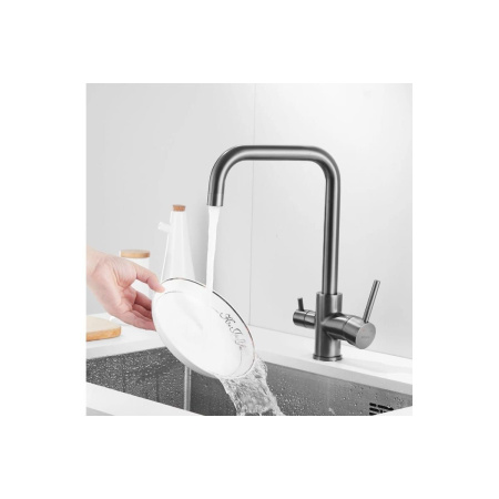 Смеситель для кухни Shevanik S228T с подключением фильтра питьевой воды, оружейная сталь