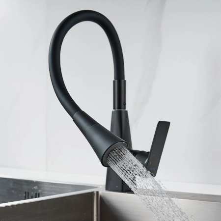 Смеситель для кухни Shevanik S543H-3 гибкий излив, черный