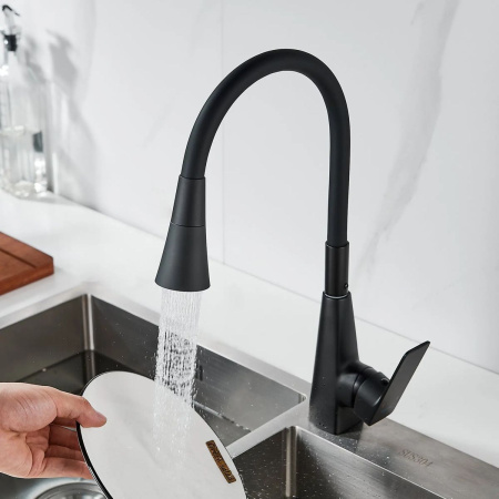 Смеситель для кухни Shevanik S543H-3 гибкий излив, черный