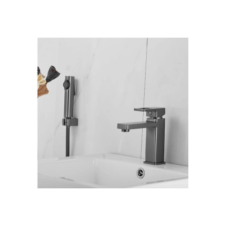 Смеситель для раковины Shevanik S8271T с гигиеническим душем, оружейная сталь