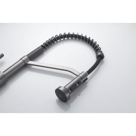 Смеситель для кухни Shevanik S963T гибкий излив, оружейная сталь