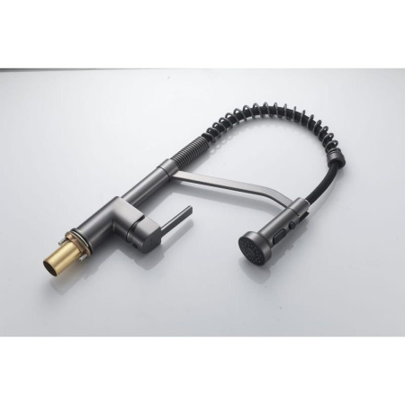 Смеситель для кухни Shevanik S963T гибкий излив, оружейная сталь