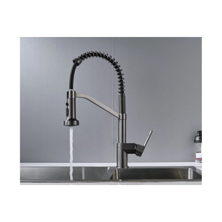 Смеситель для кухни Shevanik S963T гибкий излив, оружейная сталь