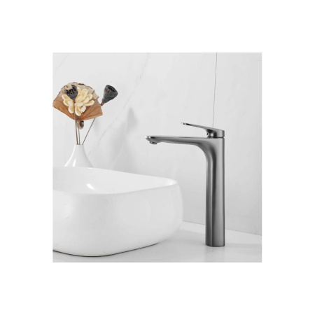 Смеситель для раковины Shevanik S8511T высокий, оружейная сталь