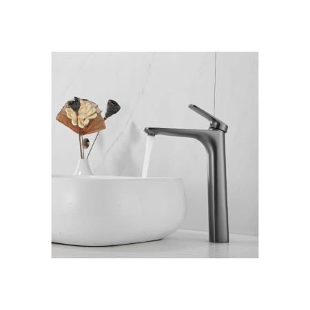 Смеситель для раковины Shevanik S8511T высокий, оружейная сталь