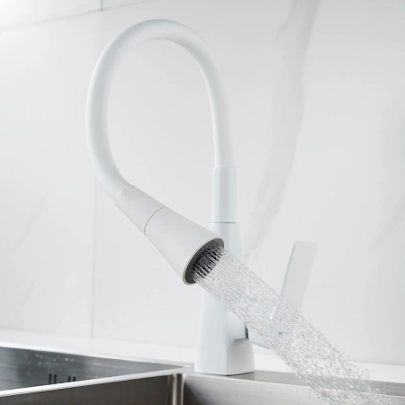 Смеситель для кухни Shevanik S543C-1 гибкий излив, белый