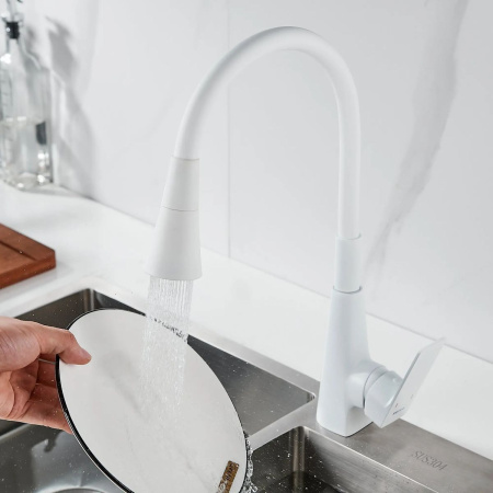 Смеситель для кухни Shevanik S543C-1 гибкий излив, белый