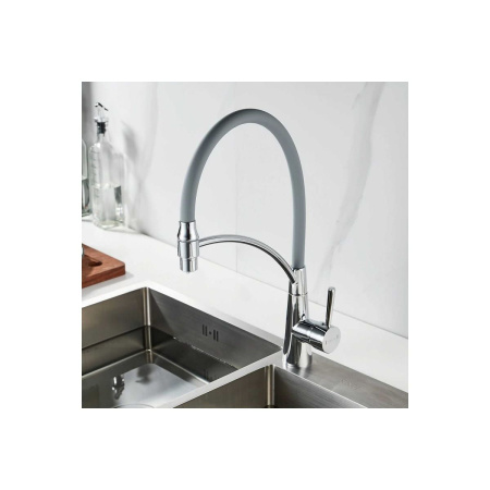 Смеситель для кухни Shevanik S743-9 гибкий излив, серый