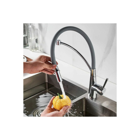 Смеситель для кухни Shevanik S743-9 гибкий излив, серый