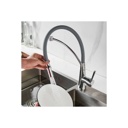 Смеситель для кухни Shevanik S743-9 гибкий излив, серый