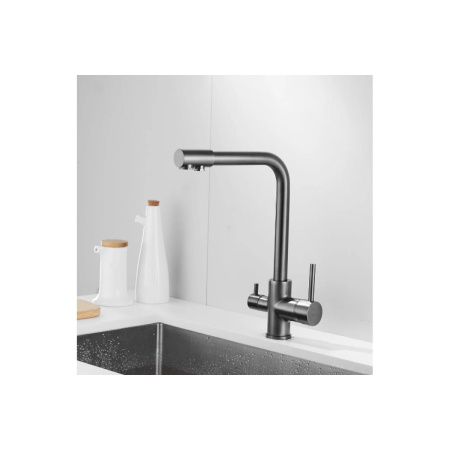 Смеситель для кухни Shevanik S328T с подключением фильтра питьевой воды, оружейная сталь