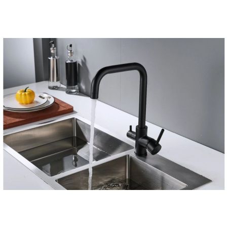Смеситель для кухни Shevanik S228H с подключением фильтра питьевой воды, черный