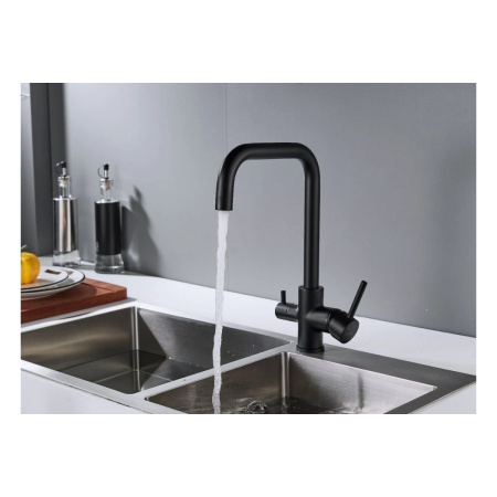 Смеситель для кухни Shevanik S228H с подключением фильтра питьевой воды, черный