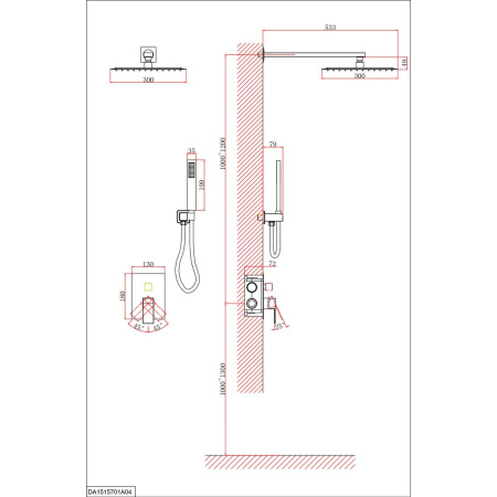 Душевая система для душа D&K Bayern.Liszt DA1515705A04 встраиваемый черный