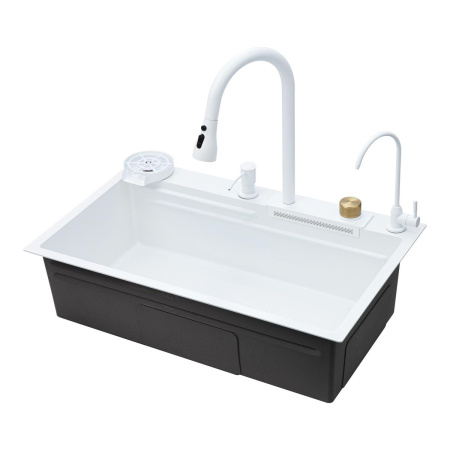 Мойка для кухни многофункциональная Savol S-SC003W белая из нержавеющей стали, 75*46 см без LED-дисплея