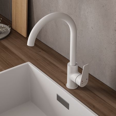 Смеситель для кухни GROSS AQUA 3242285MW-B02 Dyno Matt White с высоким изливом