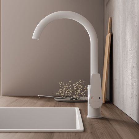 Смеситель для кухни GROSS AQUA 3242285MW-B02 Dyno Matt White с высоким изливом