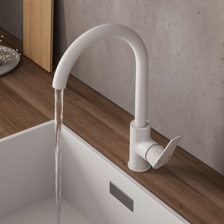 Смеситель для кухни GROSS AQUA 3242285MW-B02 Dyno Matt White с высоким изливом