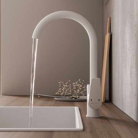 Смеситель для кухни GROSS AQUA 3242285MW-B02 Dyno Matt White с высоким изливом