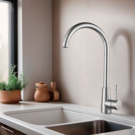 Смеситель для кухни GROSS AQUA 3211611SS Neosteel высокий излив