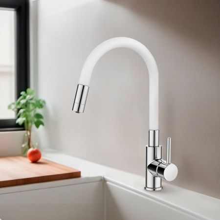 Смеситель для кухни GROSS AQUA 3245609W ColorFlexPlus с гибким изливом белый, с подключением к фильтру питьевой воды