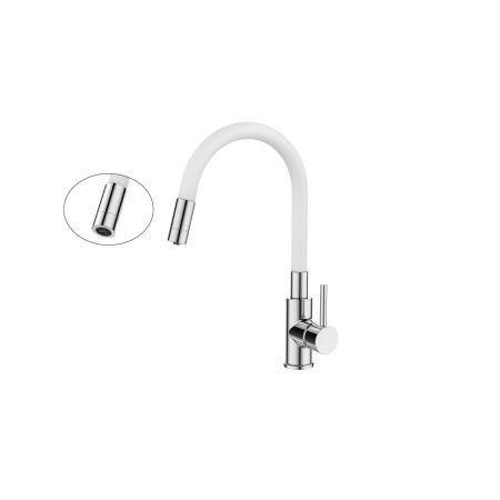 Смеситель для кухни GROSS AQUA 3245609W ColorFlexPlus с гибким изливом белый, с подключением к фильтру питьевой воды