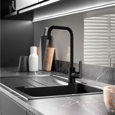 Смеситель для кухни GROSS AQUA 3208298MB Ecochrome ABS-пластик, черный высокий излив