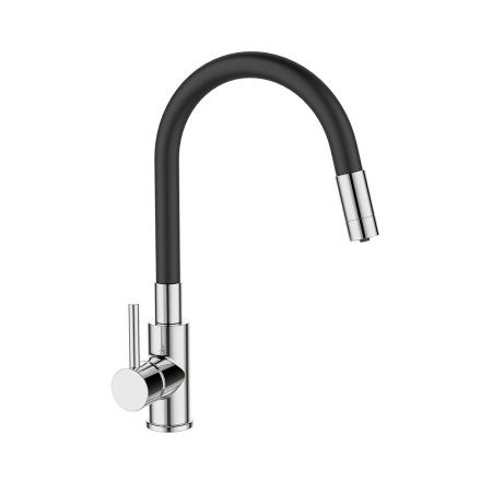 Смеситель для кухни GROSS AQUA 3245609B ColorFlexPlus с гибким изливом чёрный, с подключением к фильтру питьевой воды