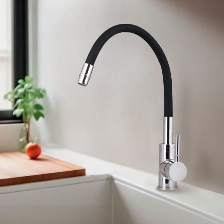 Смеситель для кухни GROSS AQUA 3245609B ColorFlexPlus с гибким изливом чёрный, с подключением к фильтру питьевой воды