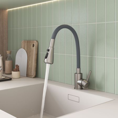 Смеситель для кухни GROSS AQUA 3241609SSG Neosteel серый гибкий излив