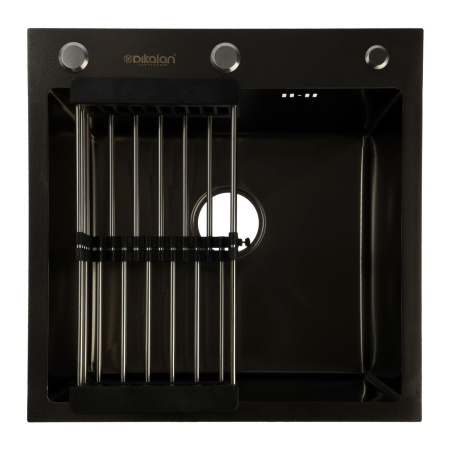 Мойка для кухни врезная Dikalan KN505008 графит из нержавеющей стали, 50*50 см с сифоном, каландером, дозатором