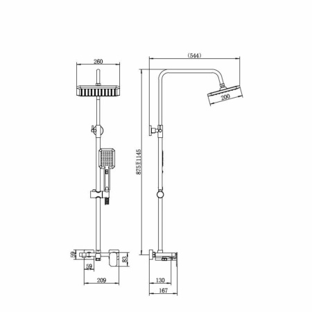 Душевая стойка со смесителем FASHUN A52424-7 Черный из нержавеющей стали