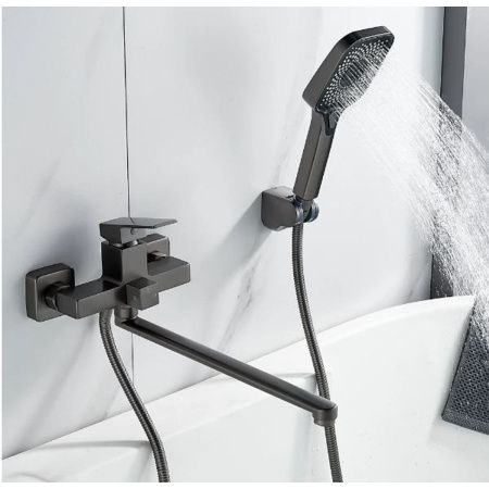 Смеситель для ванны Shevanik S9622T с изливом 35 см, оружейная сталь