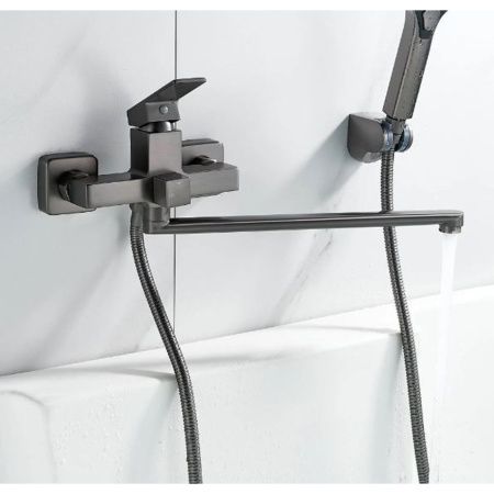 Смеситель для ванны Shevanik S9622T с изливом 35 см, оружейная сталь